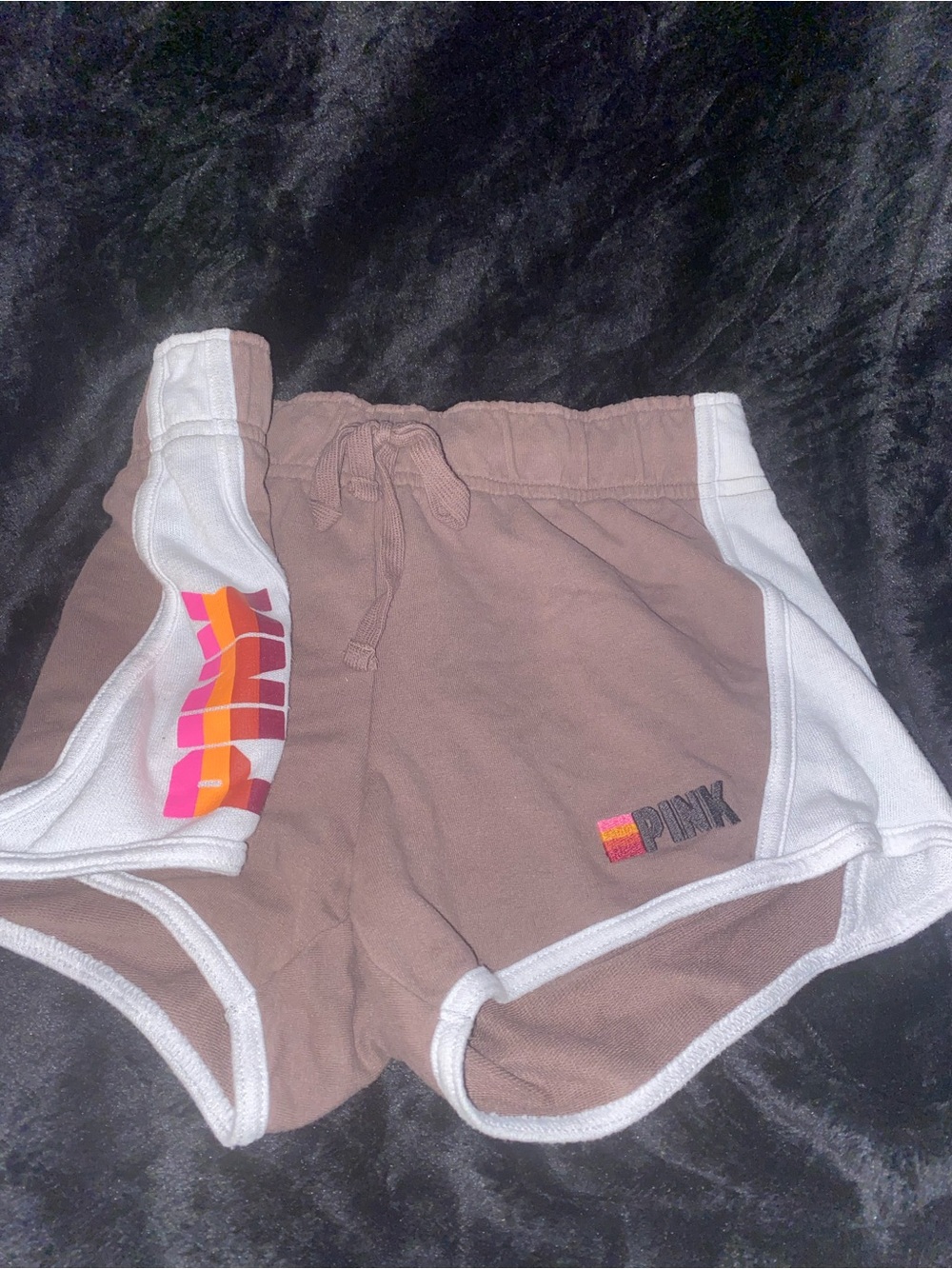 VS PINK Brown Athletic Lounge Shorts Orange Pink Logo XSmall